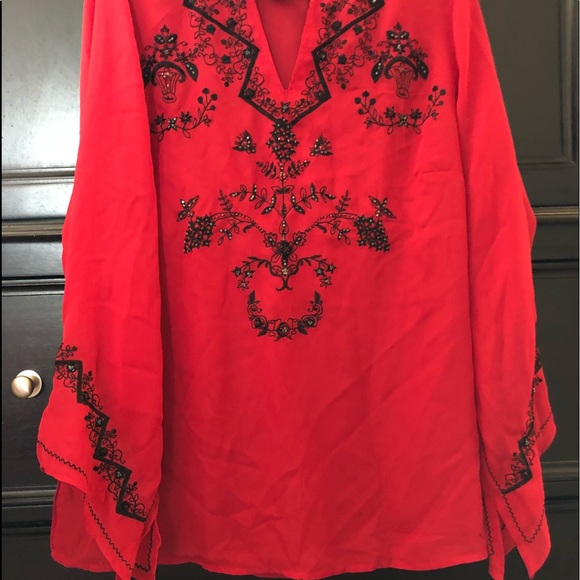DressBarn Red Beaded Tunic SZ XL - Picture 4 of 5